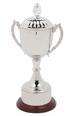 Nickel Plated Cup with Lid & Plinth Band Silver 37cm