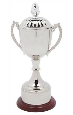 Nickel Plated Cup with Lid & Plinth Band Silver 43cm