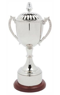 Nickel Plated Cup with Lid & Plinth Band Silver 50cm