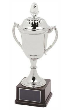 Nickel Plated Cup on Black Weighted Base with Lid Silver 41cm