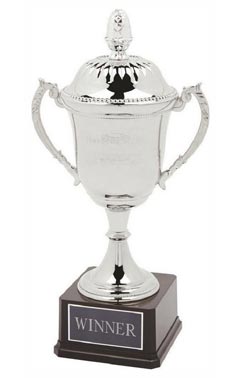 Nickel Plated Cup on Black Weighted Base with Lid Silver 45cm