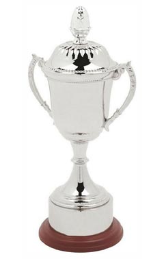 Nickel Plated Cup with Plinth Band & Lid Silver 40cm