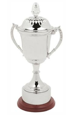 Nickel Plated Cup with Plinth Band & Lid Silver 44cm