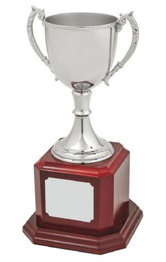 Nickel Plated Cup on Wood Base Silver 30cm