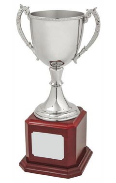 Nickel Plated Cup on Wood Base Silver 36.5cm