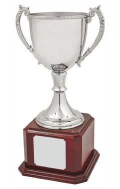 Nickel Plated Cup on Wood Base Silver 40cm