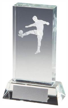 Crystal Football Award with 3D Image inside Clear 11cm