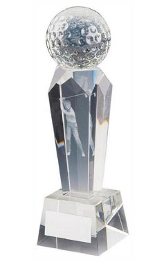 Crystal Column with 3D Golf Image (In Presentation Case) Clear 17cm