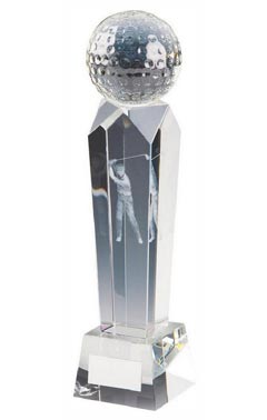 Crystal Column with 3D Golf Image (In Presentation Case) Clear 24cm