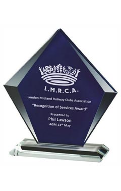 Clear/Blue Glass Diamond Stand Award (In Presentation Case) Blue 16cm