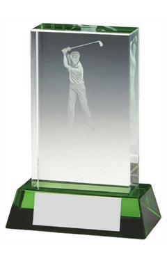 Male Golf Jade Glass Block with Green Base (In Presentation Case) Green 10cm