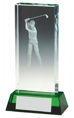 Male Golf Jade Glass Block with Green Base (In Presentation Case) Green 13cm