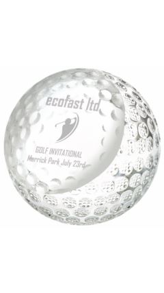 Crystal Golf Ball with Personalisation panel Clear 10cm