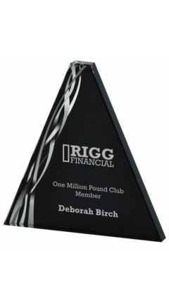 Triangular Silver Glass Award - Black Background Clear 20cm