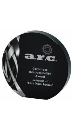 Circular Silver Glass Award - Black Background Clear 14cm