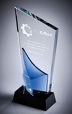 Clear Blue Glass Award with Black Base Blue 25cm