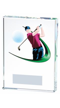 Clear/Colour Glass Golf Award - Male Clear 12cm