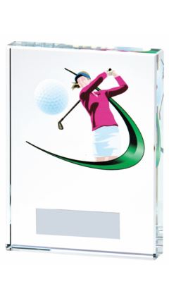 Clear/Colour Glass Golf Award - Female Clear 12cm