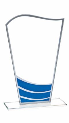 Clear Blue Wave Glass Award Blue 20cm