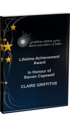 Rectangular Glass Award - Black Background with Gold Stars Black 20cm