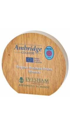 Circular Laminated Award with Colour Print Light Oak 15cm