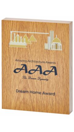 Block Laminated Award with Colour Print Light Oak 20cm