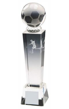 Crystal Column 3D Football Award Clear 18cm