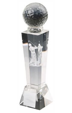 Crystal Column with 3D Male Golfer (In Presentation Case) Clear 16cm