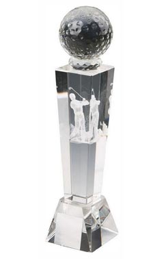 Crystal Column with 3D Male Golfer (In Presentation Case) Clear 17cm