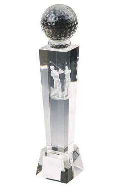 Crystal Column with 3D Male Golfer (In Presentation Case) Clear 18cm