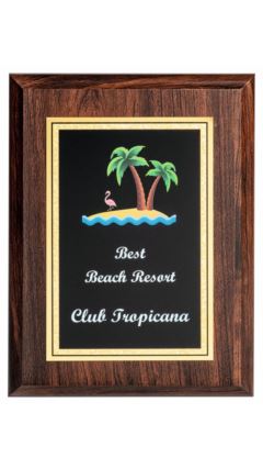 Presentation Corporate Plaque with Colour Print Dark Wood 20cm