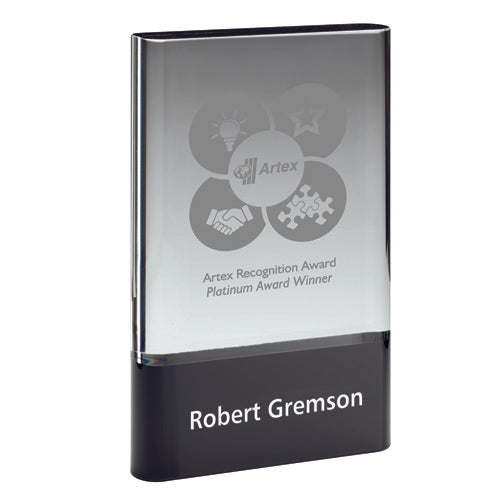 Clear Glass Plaque On Black Base (30Mm Thick) - 7In