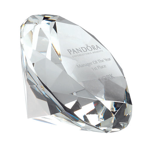 Clear Glass Diamond Shaped Paperweight In Box - 4In