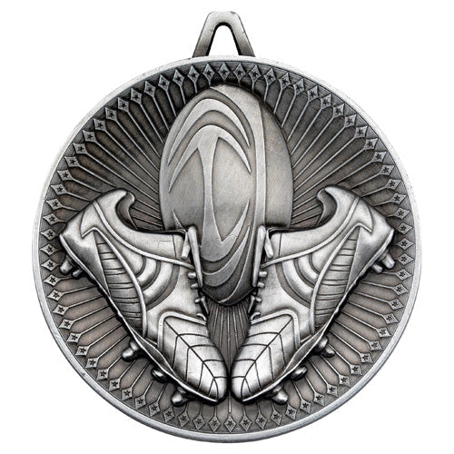 Rugby Deluxe Medal Antique Silver - 2.35In