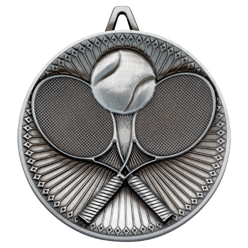 Tennis Deluxe Medal Antique Silver - 2.35In