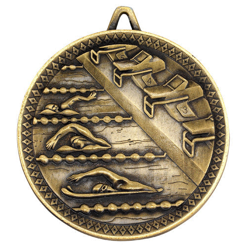 Swimming Deluxe Medal Antique Gold - 2.35In