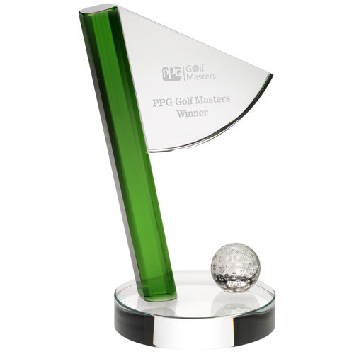 Clear/Green Glass Golf Flag And Ball Award - 6.25In