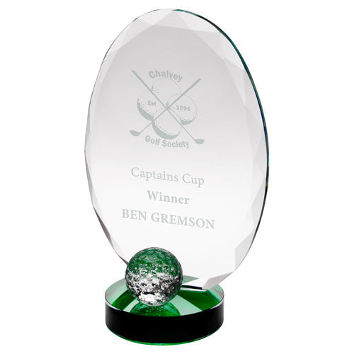 Clear Glass Oval And Golf Ball With Green Highlights (10Mm Thick) - 9.25In