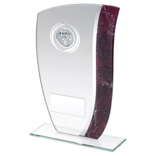 Jade Glass With Claret/Silver Marble Detail And Football Insert & Plate - 6.5"