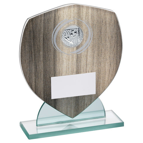 Wood Effect Glass Shield With Football Insert And Plate - 5.25In