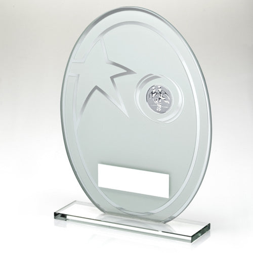 White/Silver Printed Glass Oval With Football Insert And Plate - 7.25In