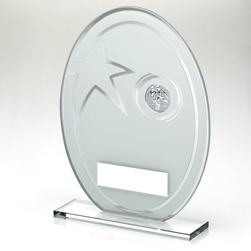 White/Silver Printed Glass Oval With Football Insert And Plate - 8In