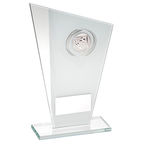 White/Silver Printed Glass Plaque With Football Insert And Plate - 8In