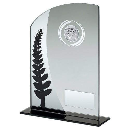 Jade Glass Plaque With Black/Silver Detail And Football Insert And Plate - 8"