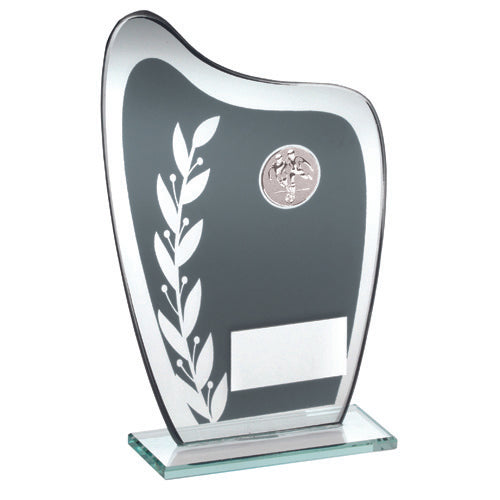 Grey/Silver Glass Plaque With Football Insert And Plate - 8In