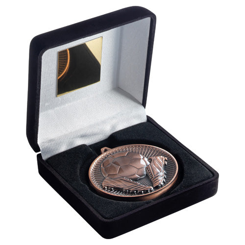 Black Velvet Box And 60Mm Medal Football Trophy Bronze - 4In