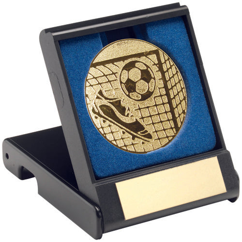 Black Plastic Box With Football Insert Trophy Gold - 3.5In