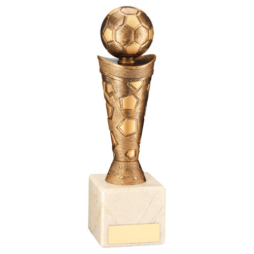 Bronze/Gold Plastic Football Figure On Cream Marble Trophy - 6.75In