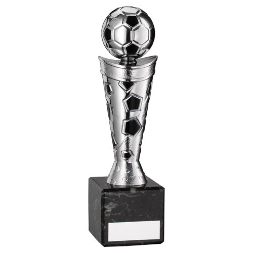 Silver/Black Plastic Football Figure On Black Marble Trophy - 6.75In