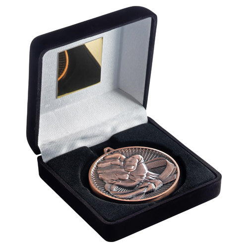 Black Velvet Box And 60Mm Medal Martial Arts Trophy Bronze - 4In